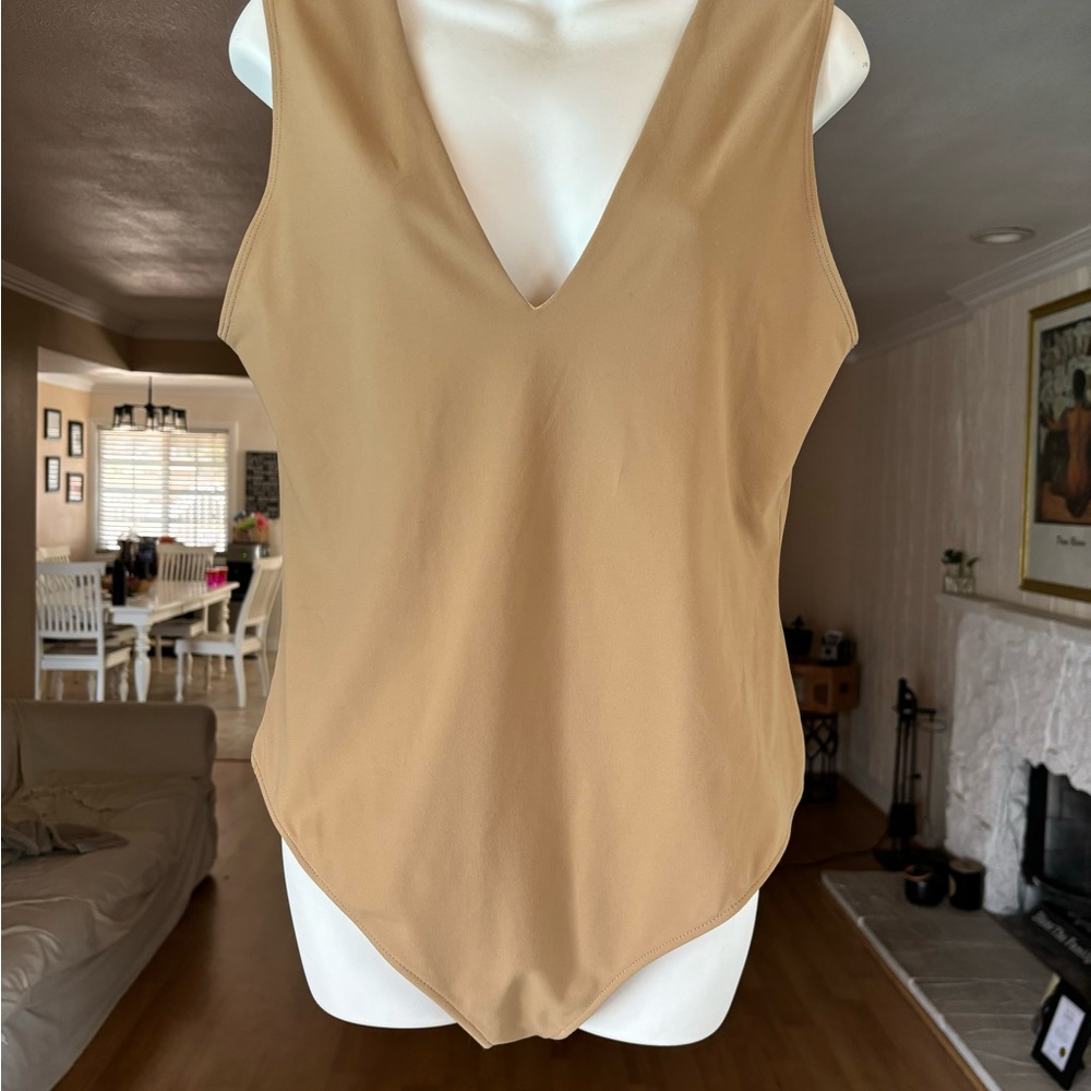 Free People Tan V-Neck Bodysuit